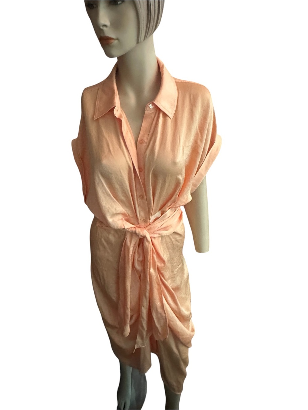 Steve Madden Light Peach Tie-Front Midi Shirt Dress